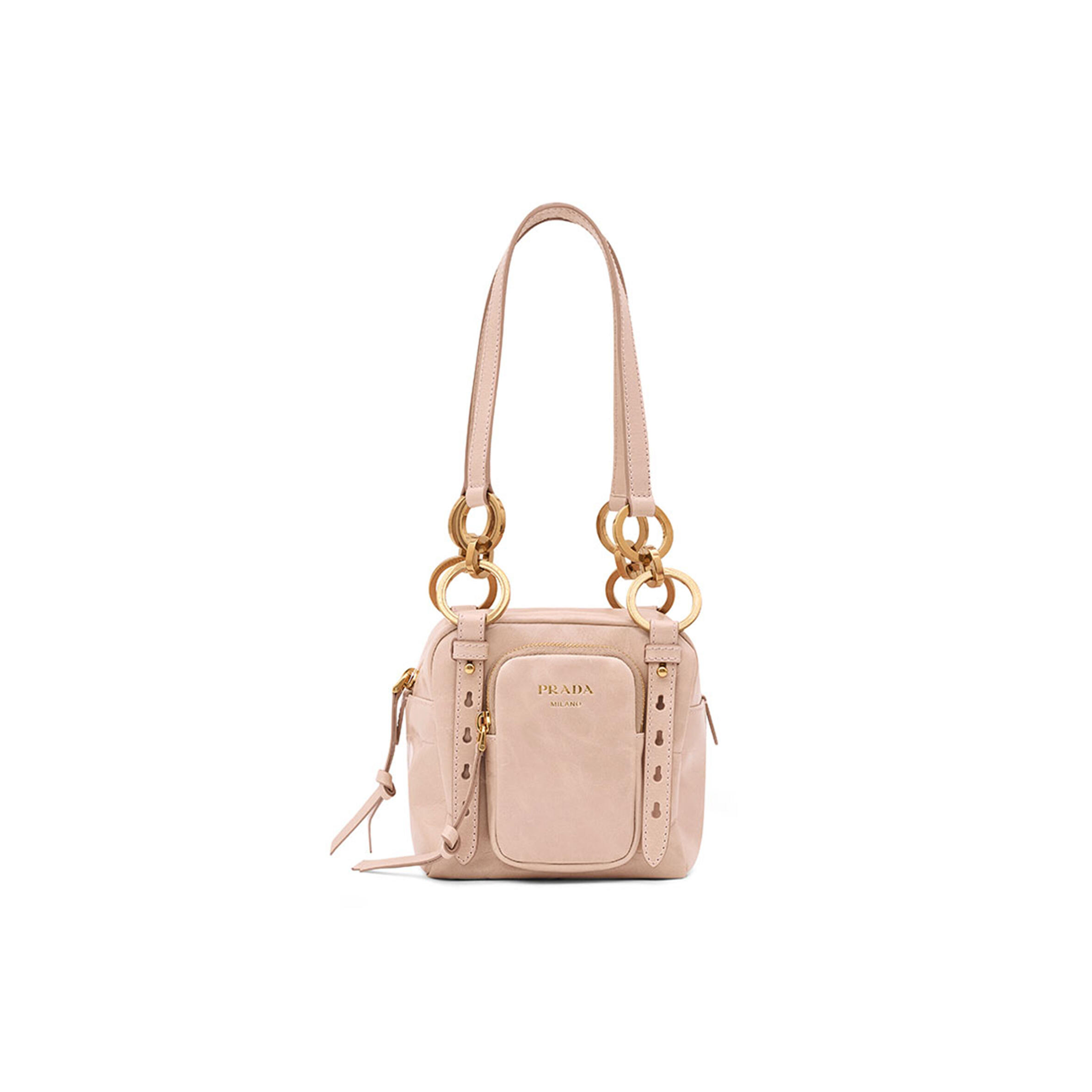 Pra*a dangle leather top-handle mini-bagpowder pink (14.5*14*13.5cm)